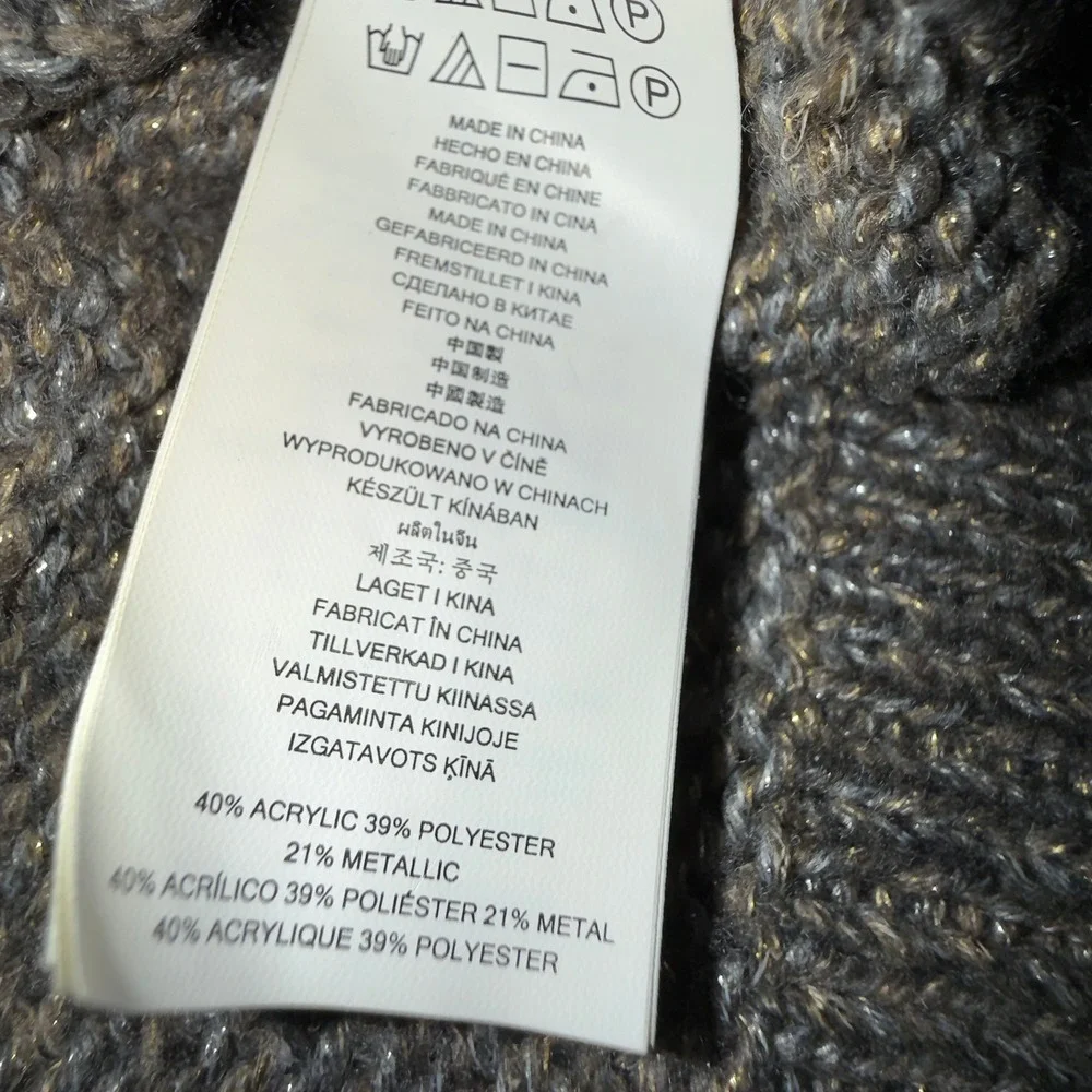 Michael Kors Gray Metallic Cable Knit V Neck‎ Sweater Women's M Neutral Shimmer
